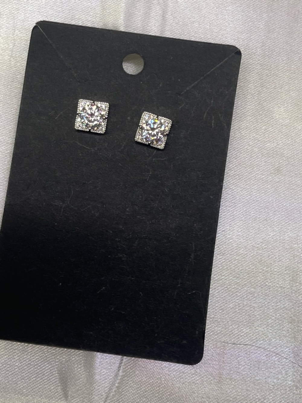Square Clear CZ Crystal Stud Earrings - Sterling Silver 925